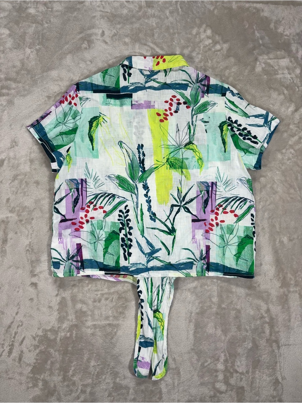 Sigrid Olsen 100% Linen Botanical Tie Front Blouse - Picture 12 of 12